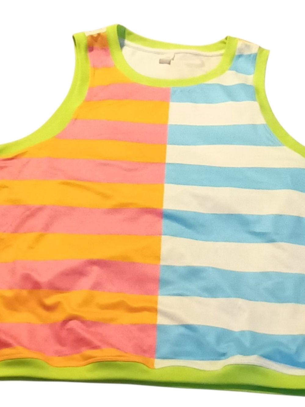 Jadelynn Brooke Neon Trim Colorblock Stripe Tank - Pink, Yellow, Blue, White